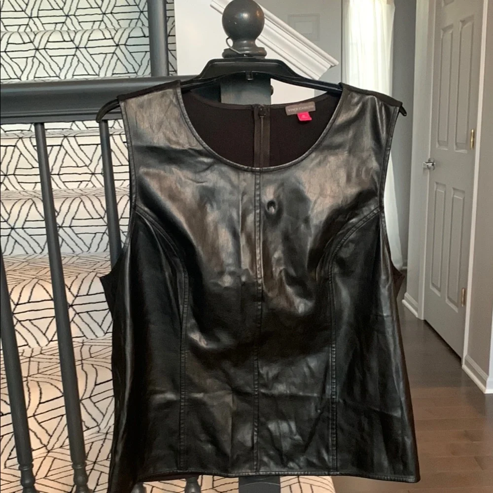 Vince Camuto Black Leather Top - Picture 1 of 8
